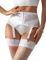 Women's Garter Belt Plus Size Lace Garter And 6 Metal Clips Adjustable Underwear Garter Suspenders U White M
