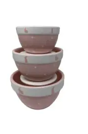 Terramoto Bunny Nesting Kitchen Bowls Easter Ceramic Stacking Spring Pink White