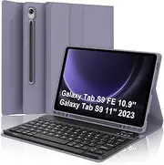 for Samsung Galaxy Tab S9 FE Keyboard Case 5G, Galaxy S9 11'' Tablet Case with Keyboard, Bluetooth Detachable Keypad, Smart Folio Case for Samsung Tab S9FE 10.9in Key Board with Pen Holder, Purple