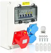 Herrselsam Wall Distributor with Circuit Breaker 5-Pin Construction Power Distributor with 2x Schuko Socket and CEE Socket 16A Power Distributor for Indoor and Outdoor Use