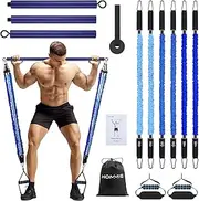 Hommie Portable Pilates Bar Kit with Resistance Bands for Men and Women，Upgraded 3 Section Pilates Bar with Resistance Bands (20-60lb) for Home Gym Equipment Supports Full-Body Workouts