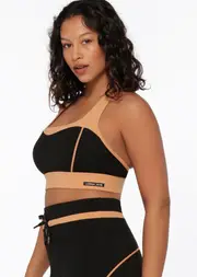 [Lorna Jane] Summit Support Contrast Sports Bra in Black, Size - XS XS Black Toffee