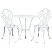 Gardeon 3PC Outdoor Setting Bistro Set Chairs Table Cast Aluminum Patio Furniture Tulip White