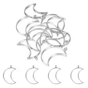 50Pcs Moon Shape Alloy Open Back Bezel Pendants Resin Frame Silver Tone