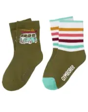 GYMBOREE MONSTER WAVES SURF VAN N STRIPED 2-pr OF BOYS SOCKS 6 12 24 2 3 4 5 NWT