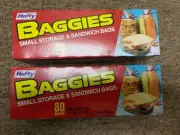 Lot of 2 Hefty Baggies Small Storage / Sandwich Bags - 80 Count w/ Twist Ties