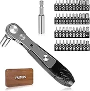 FASTORS Mini Ratchet Screwdriver Bit Set 1/4 Drive,Small Ratcheting Wrench,Hex Allen Key Set,Torx Slotted Phillips Bits, Adapter for Socket with 1/4" Magnetic Extension Bit Holder,CRV Steel