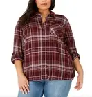 Style & Co. Womens Plus Plaid Utility Top button front Plus Size 3X