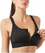 [Generic] Sports Bras Adjustable Zip Front High Impact for Women Full Coverage Removable Padded