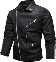 [Zylphorix] Dark Brown Faux Leather Jacket for Men - Zipper Closure, Snap Button Collar, and Multi Pockets Design