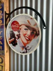COCA COLA COKE GIRL METAL SIGN WITH HANGER DBL SIDED HOT ROD