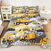 Feelyou Boys Cartoon Car Bedding Set Kids Construction Vehicles Comforter for Kids Children Cartoon Machinery Truck Comforter Set Construction Site Cars Duvet Set Queen Size 3Pcs