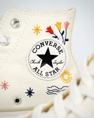Converse  All Star 白 刺繡 花朵 星星 月亮 太陽 高筒 帆布鞋 ~T/E代購~2306