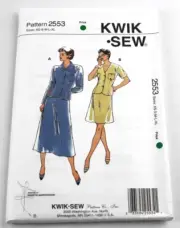 Kwik Sew Pattern 2553 Top & Skirt Pocket Button Front, Narrow Waistband xs to XL