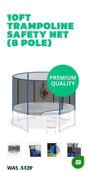 OzTrampoline Safety Net Enclosure For 10Ft Round Trampoline With 8 Poles