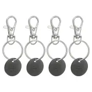 4Pcs Shopping Trolley Token Key Ring, Round Label Keychain, Black
