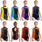 Kids Girls Dress Overlay Rompers Gymnastics Dancewear Stage Leotard Modern