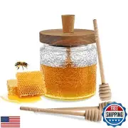 17oz Honey Jar with 3 Wooden Dippers,Glass Honey Pot Container Dispenser,Clea