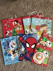 7 Christmas Kids Gift Bags Assorted Sizes small medium lot frozen mickey marvel