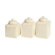 Savannah Cream Ceramic Tooled Leather Floral Design Country Canister Set of 3