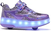 [Yogeeft] Kids Shoes with Double Wheels - Upgraded Kids Roller Shoes for Gifts, Retractable Wheels Skateboarding Shoes for Kids Sneakers Light Up Rechargeable for Birthday Party Gift