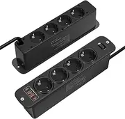 Double-Sided Installation Power Strip, 8-Way (4000W/16A), Retractable Table Socket with 2 USB-C (PD20W) & 2 USB-A (QC18W), Perfect for Kitchen, Office & Worktop, 2 m Cable, Black