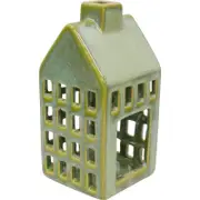LVD Stoneware House Tealight Candle Holder Display Medium 22cm - Green