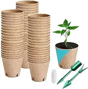 [xutong] 50 Packs of 3.15Inch Peat Pots,Entry-Level Garden and Nursery Seed Pots,Biodegradable Peat Pot Set with 50 Plant Labels and 2 Transplant Tools