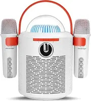 W WINBRIDGE Kids Karaoke Machine with LED Lights, Portable Speaker with Two Bluetooth Microphones, Mini Wireless PA Speaker Sytem for Parties and Singing, Karaoke Speaker for Kids Adults T7 (White)