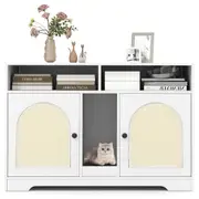 Costway 108cm Cat Litter Box Enclosure for 2 Cats w/Scratching Board & 2 Sisal Mats Pet House