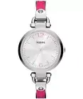 Fossil Ladies Georgia Silver Dial Pink Leather & Steel Watch ES3258 MSRP $115