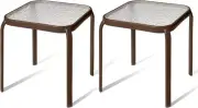Bronze Metal Outdoor Side Table with Tempered Glass Top Set of 2 – Elegant Small
