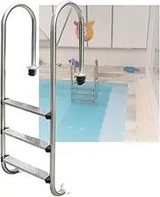 3 Steps Pool Pedal Step, Stainless Steel Pools Stairs with Curved Handrails, Easy Climbing for Water Park Fish Pond(Pre-Buried,3-Steps1.0mm)