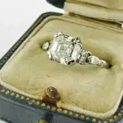 Art Deco Style Asscher Cut Lab Created Diamond Engagement Ring 14K White Gold FN