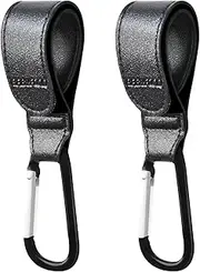 Stroller Hooks for Hanging, 2 PCS Durable Leather Style Stroller Clip Straps, Baby Stroller Hooks for Diaper Bags Grocery Shopping Bags, Mommy Hook for Stroller (Black)