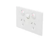 4C Slimline Double Power Point with Extra Switch 10Amp 250v - Elegant Range - White