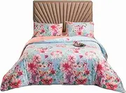 Aulaire 3-PCE duvet cover and pillowcase bedding set (1 duvet cover + 2 pillowcases) 1500 thread count superfine. Delux Printed Cotton. (Sky Blue/Pink, Queen)