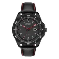 在飛比找PChome24h購物優惠-CITIZEN 光動能車縫線運動時尚皮革腕錶-黑