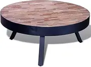Round Coffee Table Teak Wood Reclaimed for Living Room, Modern Wood Accent Coffee Tables for Office, Handmade Furniture