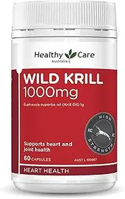 Healthy Care Wild Krill Oil - Supports Heart and Joint Health - Antioxidant Support - Premium Quality Dietary Supplement - 60 Capsules - 1000 mg