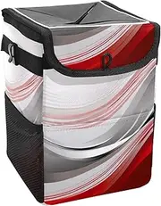 Car Trash Can with Lid and Storage Pockets Leak-Proof Organizer,Waterproof Garbage Can,Abstract Modern Style Geometric