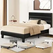 ALFORDSON Bed Frame Base King Single Size with Headboard, Bed Platform Foundation with PU Leather Upholstered for Mattress Topper, Harlene Series Black