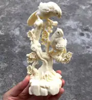 7.2" Tagua Nut Magpie On Plum Blossom Statue Feng Shui Love Bird Decor