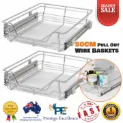 50CM Pull Out Wire Baskets Kitchen Pantry Storage Drawer Organizer Metal Sliding