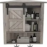 Fameill Bathroom Wall Cabinet Wall Mounted Corner Cabinet with Sliding Barn Door Over Toilet Bathroom Organizer Corner Wall Shelf Medicine Cabinet,Grey