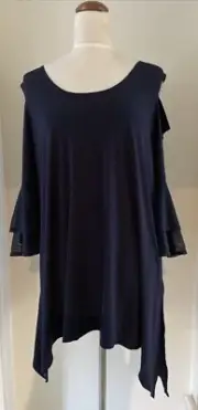 TS TAKING SHAPE Cold Shoulder Bell Sheer Sleeve Blaze Top Navy Size S /16 *NWTS
