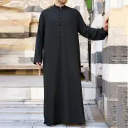 INCERUN Men Jubba Thobe Solid Color Long Sleeve Fashion Thin Robes Kaftan Stand Collar Islamic Arabic Men Caftan S-5XL