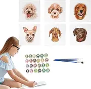 Paint by Numbers Dog,Puppy Drawing Paintwork with Frame 6 Pack,Animals Number Painting Art Crafts for School, Classroom, Living Room