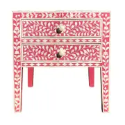Zohi Interiors Bone Inlay Bedside Table with 2 Drawers in Oriental Pink