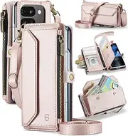 Strapurs Crossbody Wallet Case Compatible with Google Pixel 9 Pro Fold RFID Blocking 10-Card Holder Soft PU Leather Magnetic Snap Shoulder Strap Zipper Phone Case Fit for Pixel 9 Pro Fold - Rose Gold